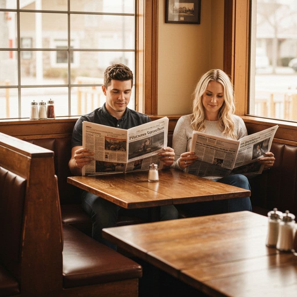 A couple enjoying a slow morning at a local coffee shop